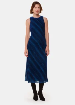 Blue Devore Stripe Velvet Dress