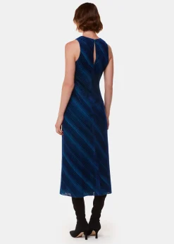Blue Devore Stripe Velvet Dress