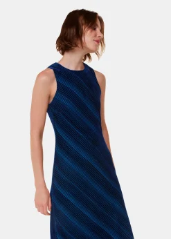 Blue Devore Stripe Velvet Dress