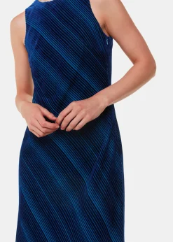 Blue Devore Stripe Velvet Dress