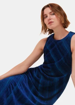 Blue Devore Stripe Velvet Dress