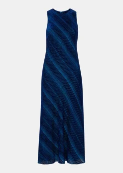 Blue Devore Stripe Velvet Dress
