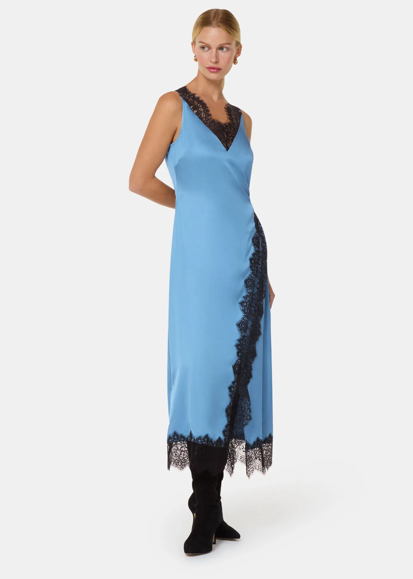 Blue Iris Lace Detail Wrap Dress