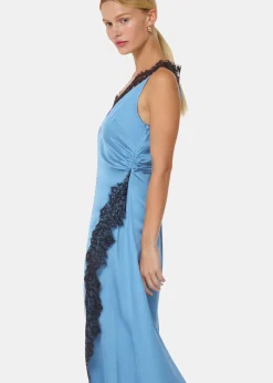Blue Iris Lace Detail Wrap Dress