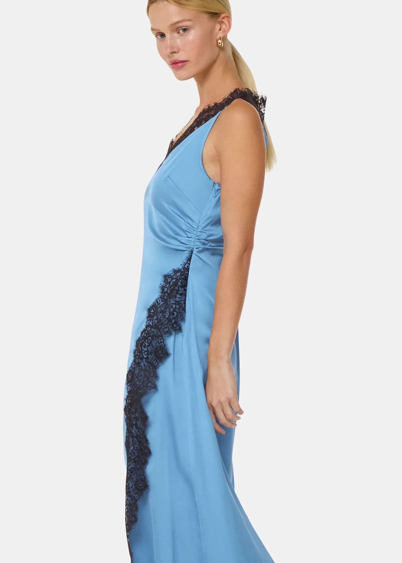 Blue Iris Lace Detail Wrap Dress