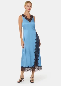 Blue Iris Lace Detail Wrap Dress