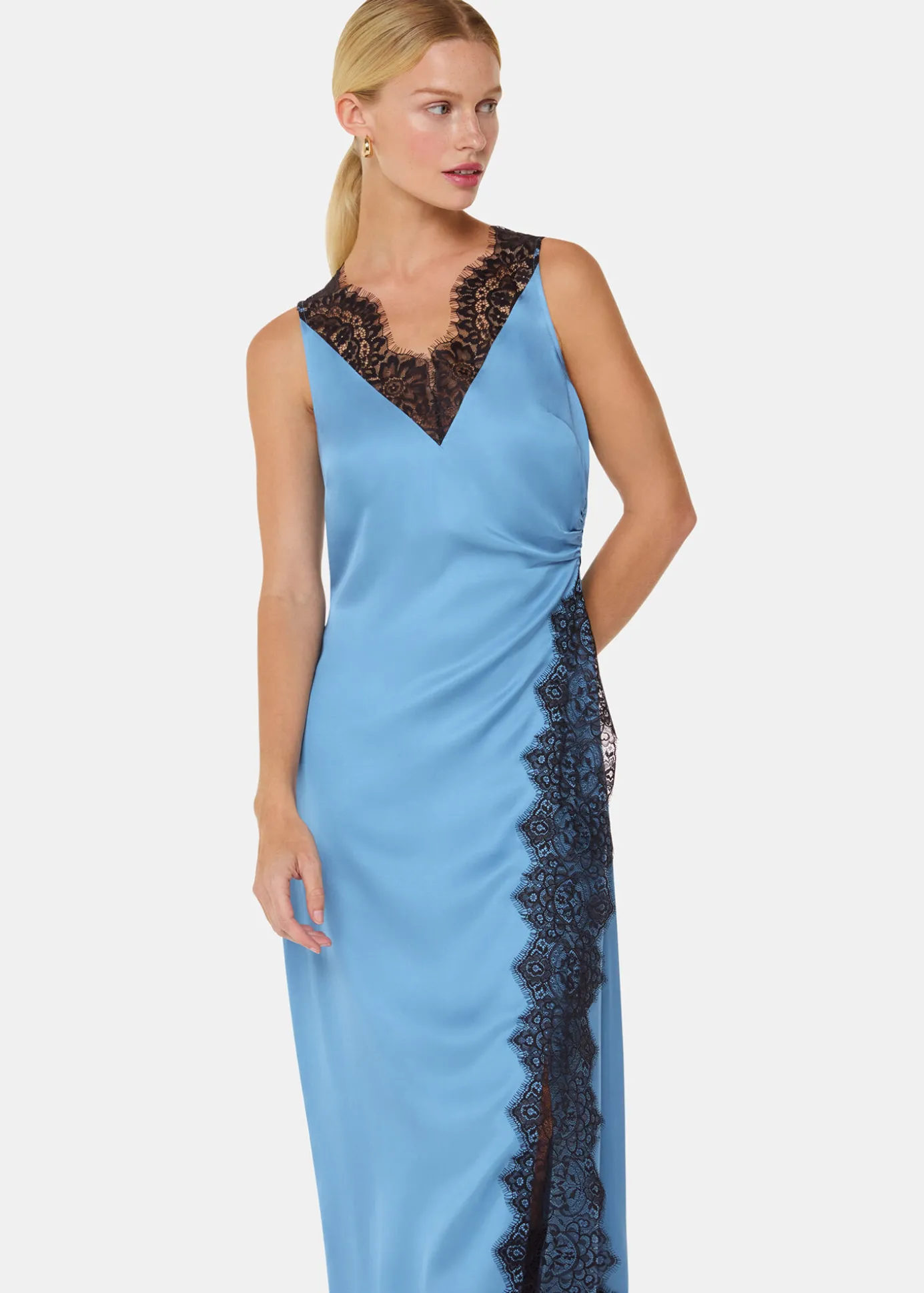 Blue Iris Lace Detail Wrap Dress