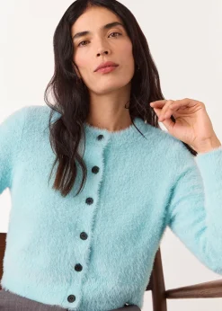 Blue Isla Cropped Fluffy Cardigan