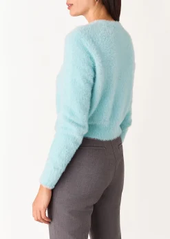 Blue Isla Cropped Fluffy Cardigan