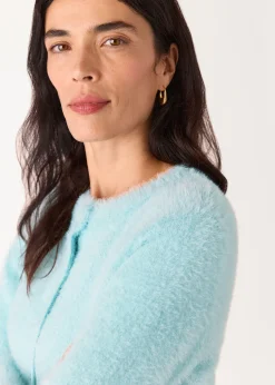 Blue Isla Cropped Fluffy Cardigan