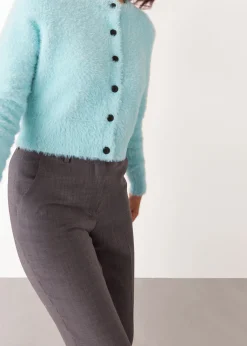 Blue Isla Cropped Fluffy Cardigan