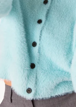 Blue Isla Cropped Fluffy Cardigan