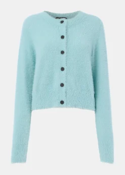 Blue Isla Cropped Fluffy Cardigan