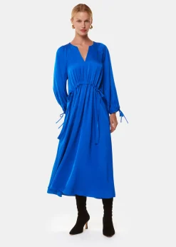 Blue Molly Satin Ruched Dress