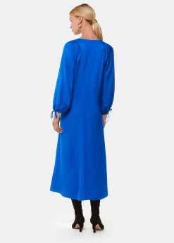Blue Molly Satin Ruched Dress