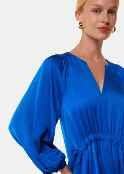 Blue Molly Satin Ruched Dress