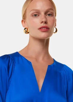 Blue Molly Satin Ruched Dress