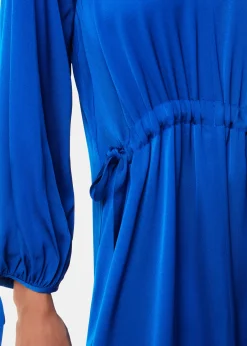 Blue Molly Satin Ruched Dress