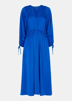 Blue Molly Satin Ruched Dress