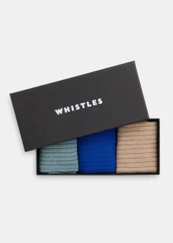 Blue Ribbed Socks Set of 3
