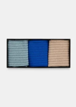 Blue Ribbed Socks Set of 3