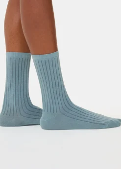 Blue Ribbed Socks Set of 3