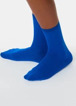 Blue Ribbed Socks Set of 3