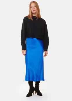 Blue Satin Bias Cut Skirt