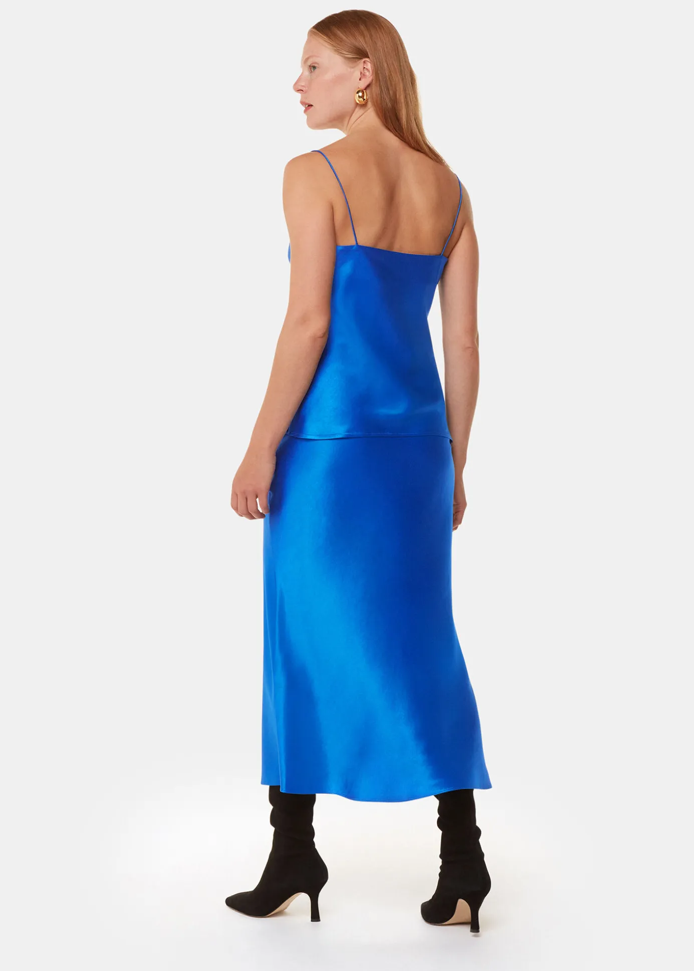Blue Satin Bias Cut Skirt