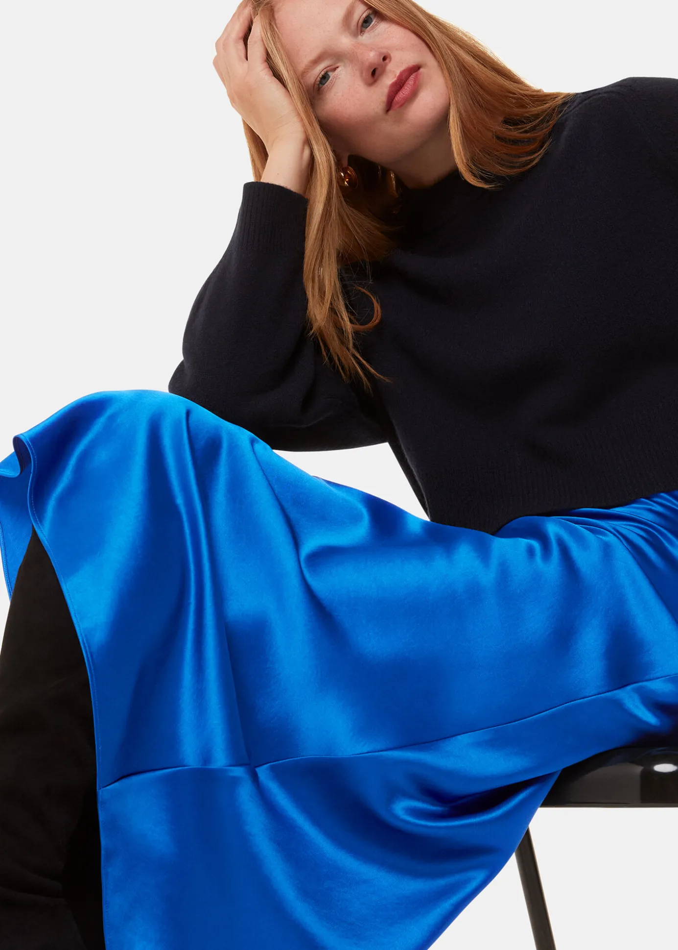 Blue Satin Bias Cut Skirt