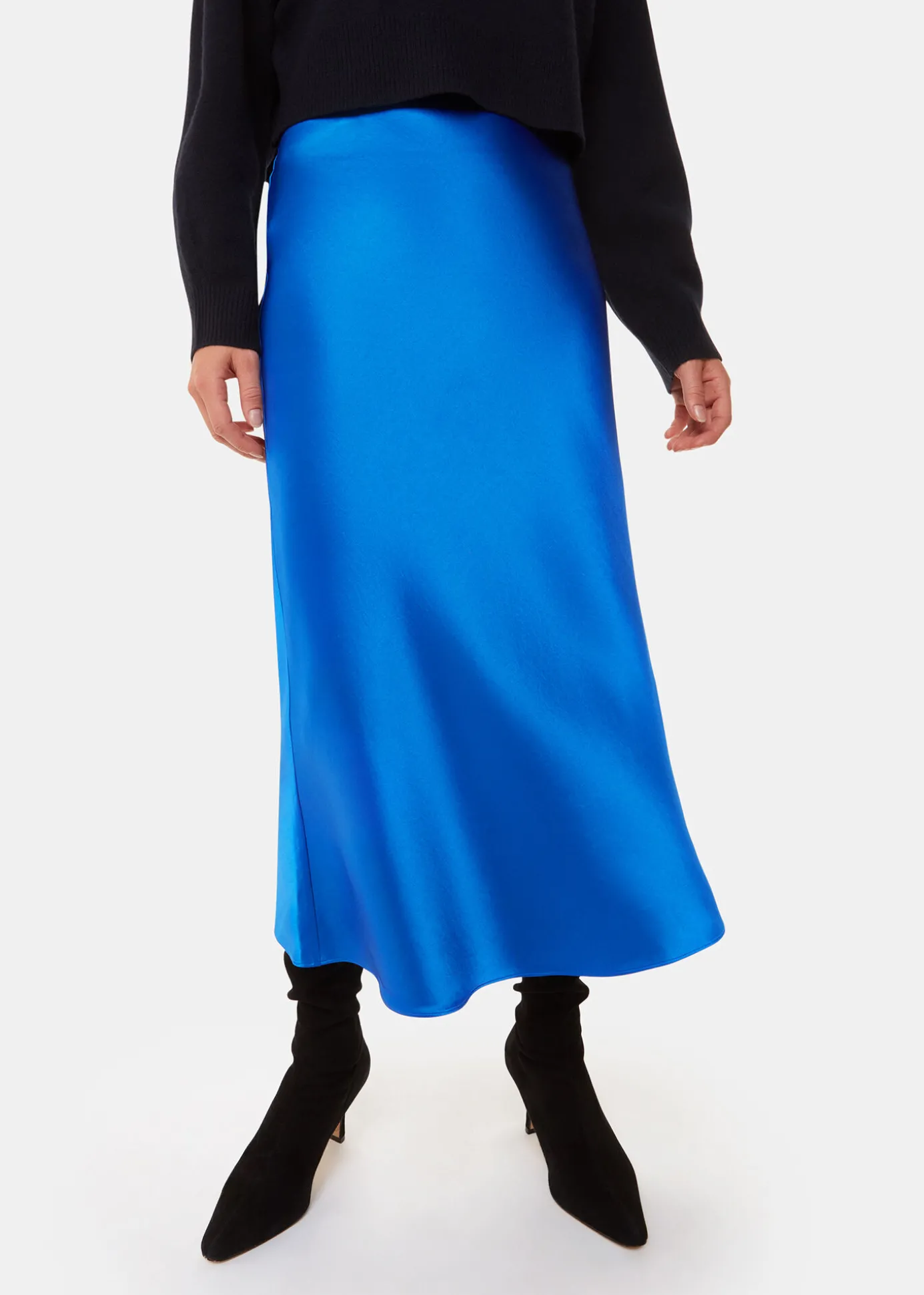Blue Satin Bias Cut Skirt