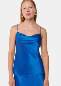 Blue Satin Cowl Neck Cami