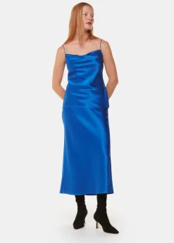 Blue Satin Cowl Neck Cami