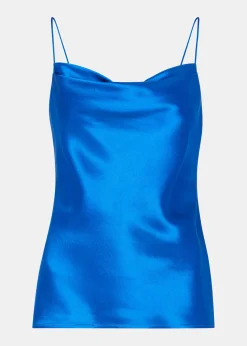 Blue Satin Cowl Neck Cami