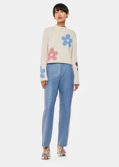 Blue Straight Leg Leather Trouser