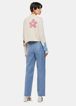 Blue Straight Leg Leather Trouser