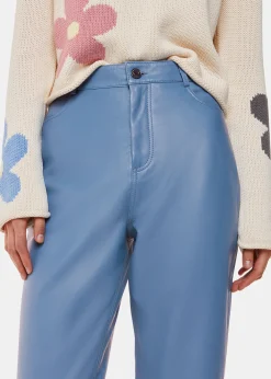 Blue Straight Leg Leather Trouser