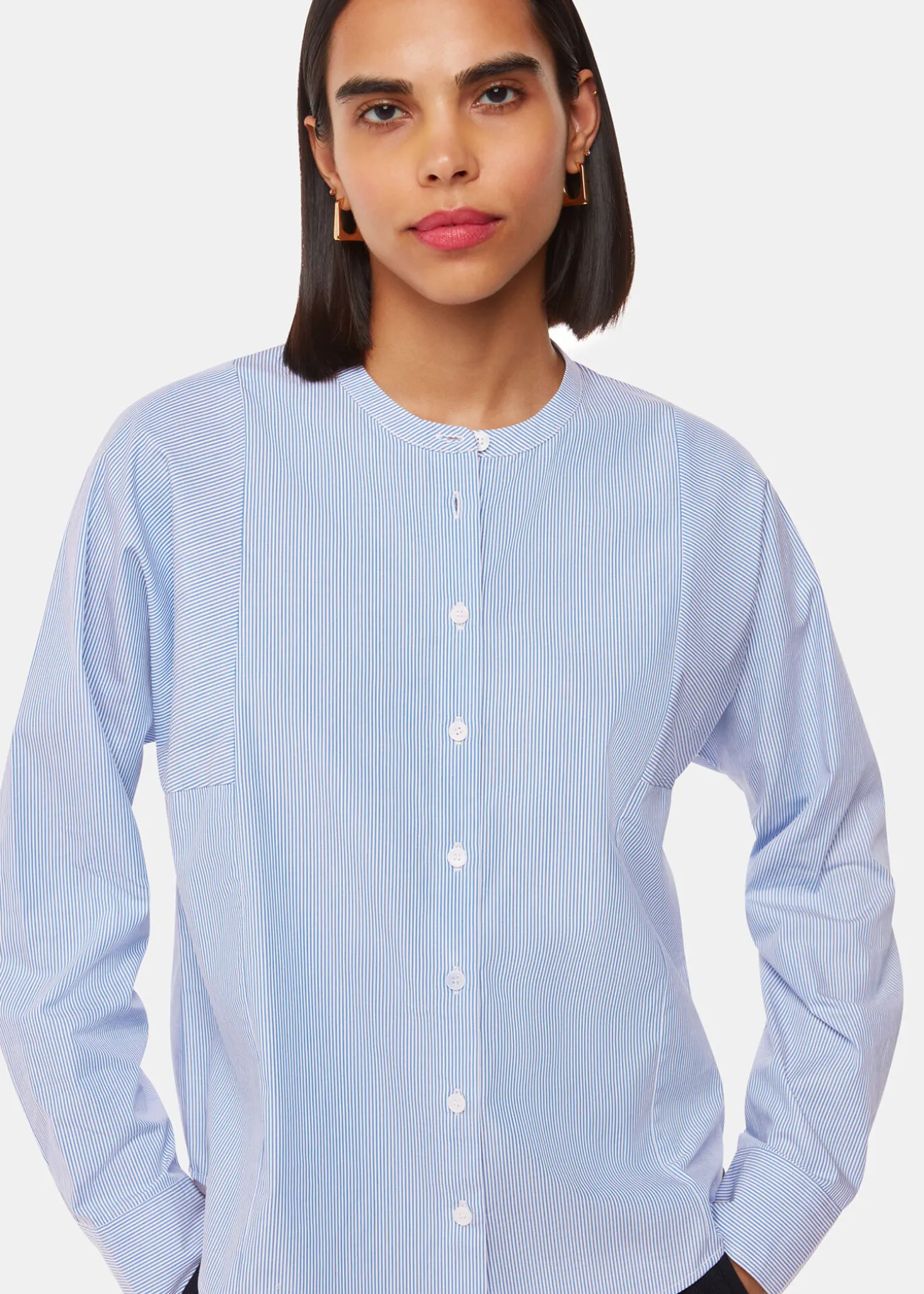 Blue Stripe Grandad Collar Shirt
