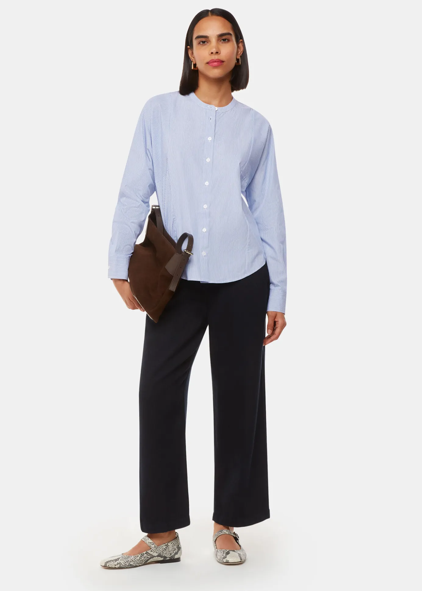 Blue Stripe Grandad Collar Shirt