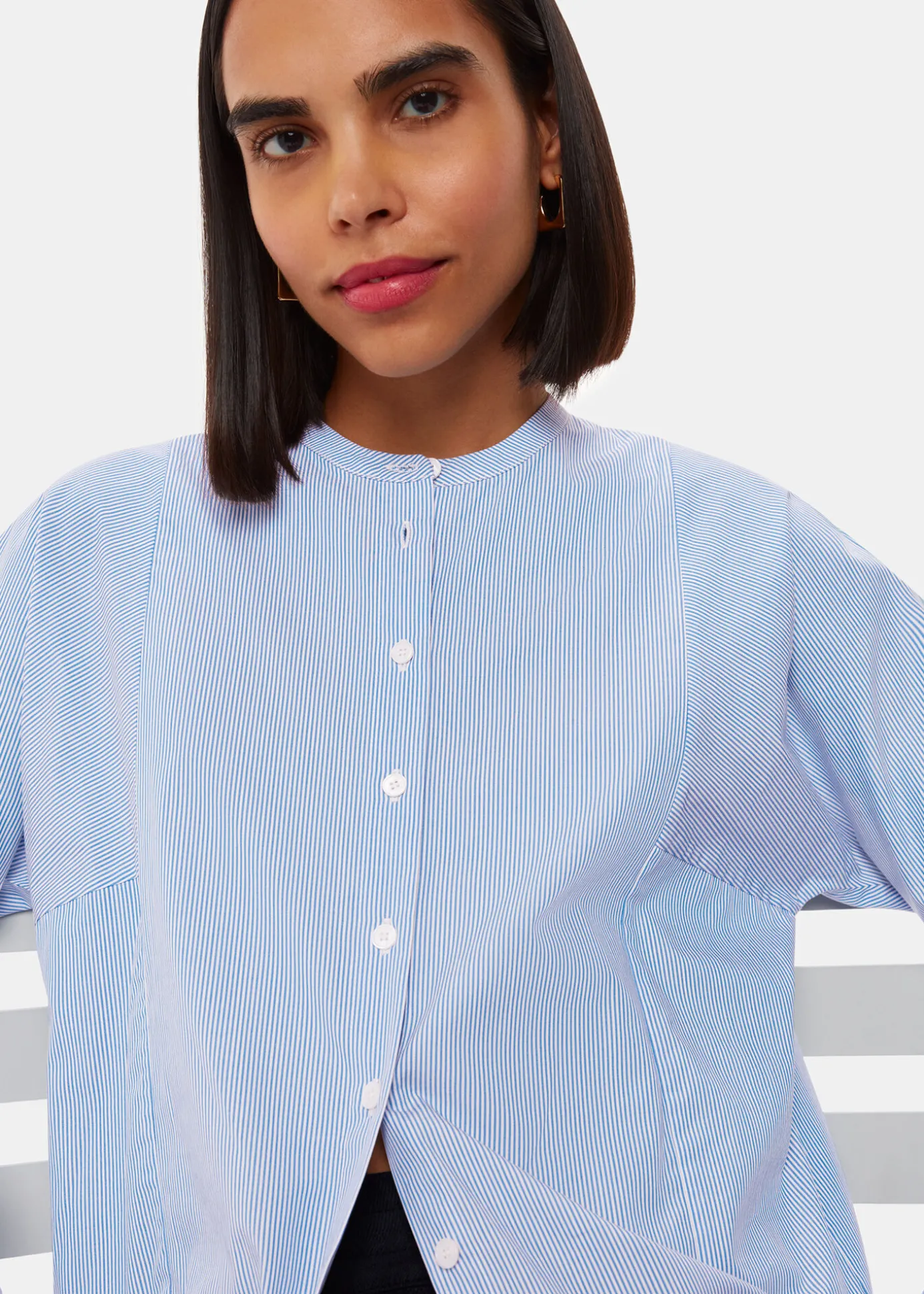 Blue Stripe Grandad Collar Shirt