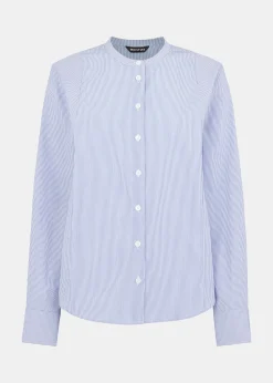 Blue Stripe Grandad Collar Shirt