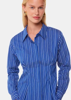 Blue Stripe Waisted Cotton Shirt