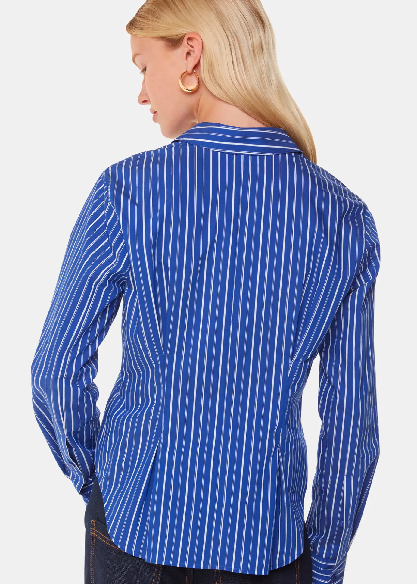 Blue Stripe Waisted Cotton Shirt