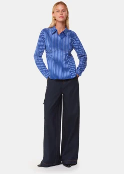 Blue Stripe Waisted Cotton Shirt