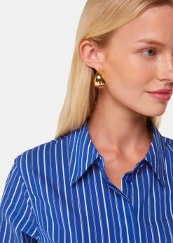 Blue Stripe Waisted Cotton Shirt