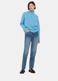 Blue Wool Roll Neck Pocket Sweater