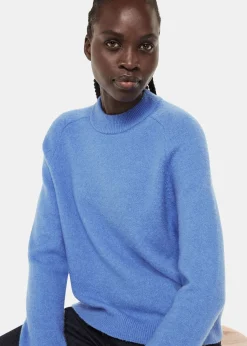 Blue Wool Textured Crew Neck Knit