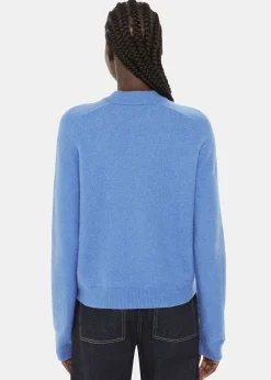 Blue Wool Textured Crew Neck Knit
