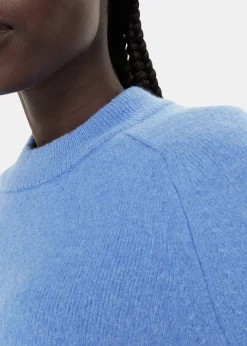 Blue Wool Textured Crew Neck Knit