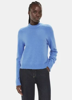 Blue Wool Textured Crew Neck Knit